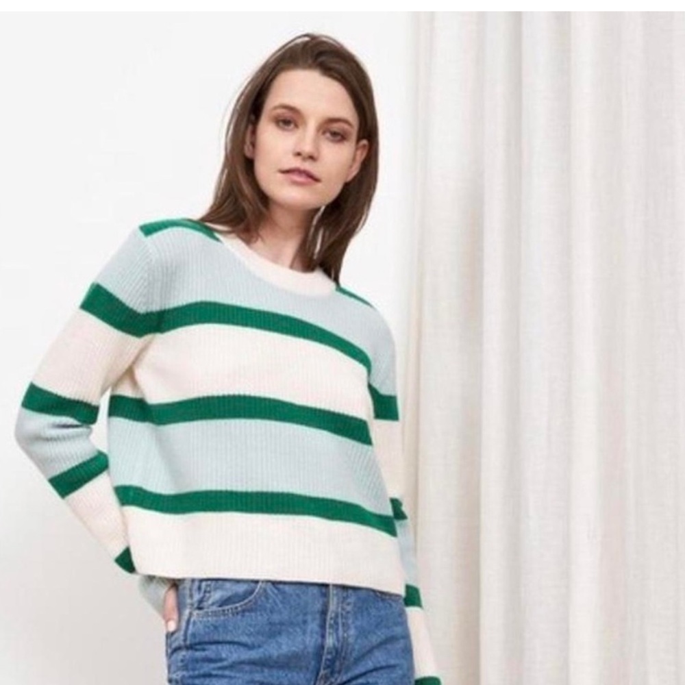 La Ligne Kelly Green, mint and Cream Cashmere Blend  Striped Sweater
